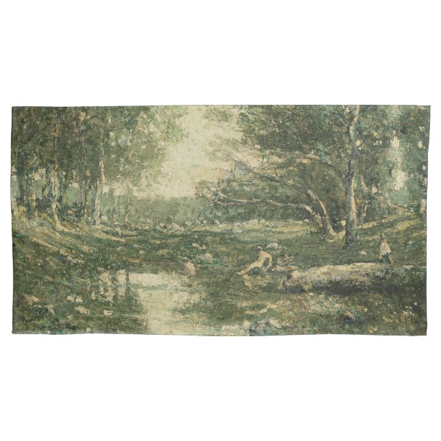 Bathers in Grünwaldlandschaft (Vintage Kunst) Kissenbezug (Vorderseite-Links)