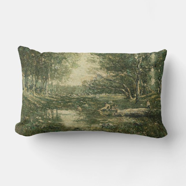 Bathers in Grünwaldlandschaft (Vintage Kunst) Lendenkissen (Vorderseite)