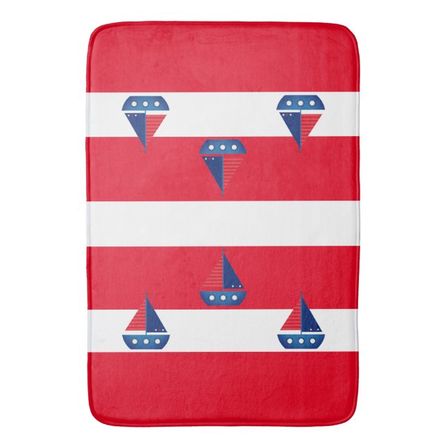 Bathmat - Red Stripes Segelboot Badematte (Vorderseite Vertikal)