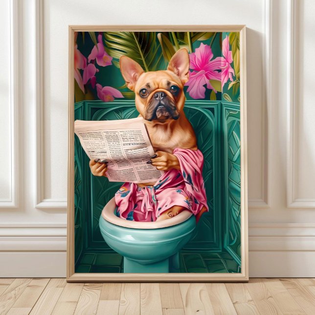Bathroom Fawn French Bulldog Print Funny Poster Fr (Von Creator hochgeladen)