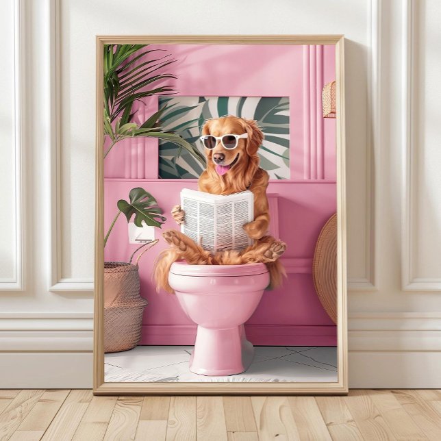 Bathroom Golden Retriever Reading on Toilet Print, Poster (Von Creator hochgeladen)
