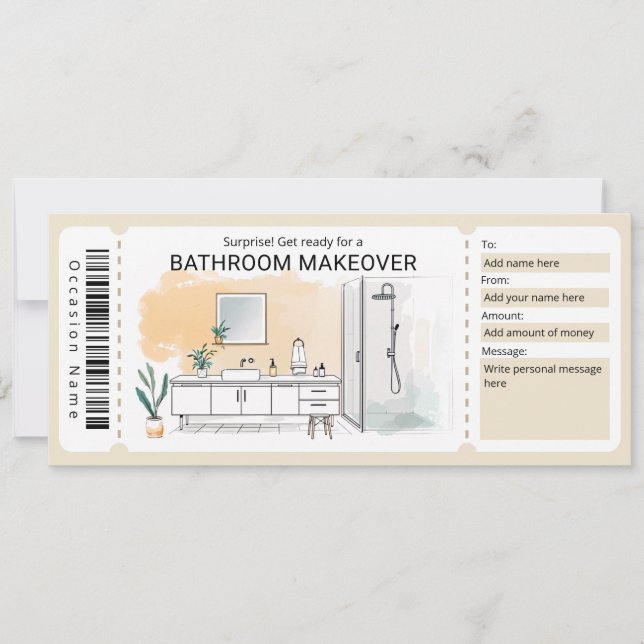 Bathroom Makeover Gift Certificate Einladung (Vorderseite)