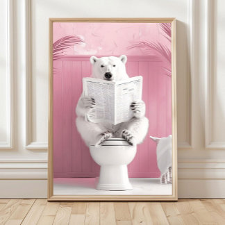 Bathroom Polar Bear Print Polar Bear on Toilet Fun Poster