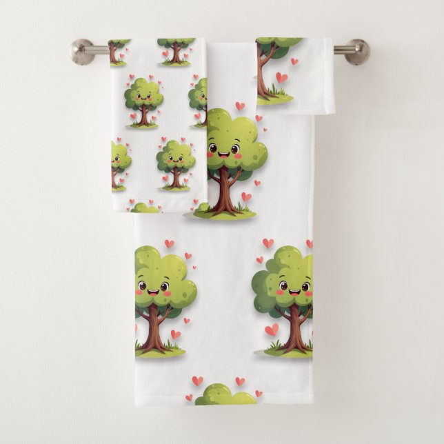 Bathroom Towel Sets Valentine's Day Tree Red Heart (Insitu)