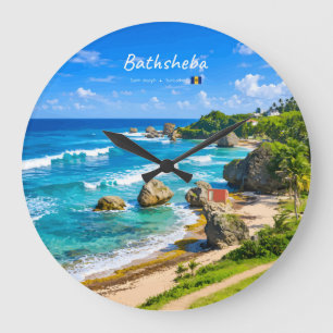 Bathsheba, Barbados - Tropische Küstenlandschaft Große Wanduhr