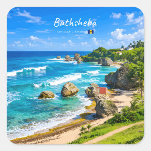 Bathsheba, Barbados - Tropische Küstenlandschaft Quadratischer Aufkleber