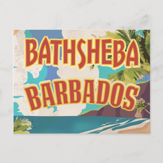 Bathsheba Barbados Vintages Urlaubsplakat Postkarte (Vorderseite)