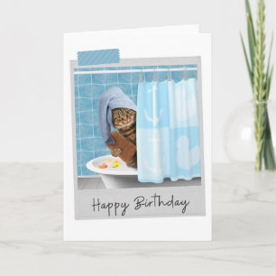 Bathtime Cat Funny Birthday Card Karte