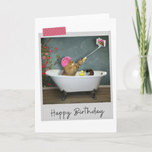 Bathtime Selfie Cat Funny Birthday Card Karte