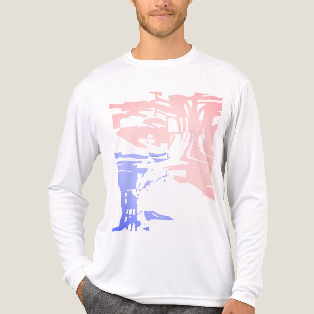 Batik-ähnliche zeitgenössische rosa hellblau tropi Tri-Blend shirt (Vorderseite)