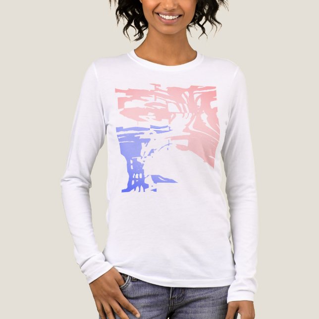 Batik-ähnliche zeitgenössische rosa hellblau tropi Tri-Blend shirt (Vorderseite)