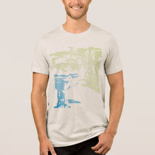 Batik-ähnliches tropisches Grün-Blau-Muster Tri-Blend Shirt