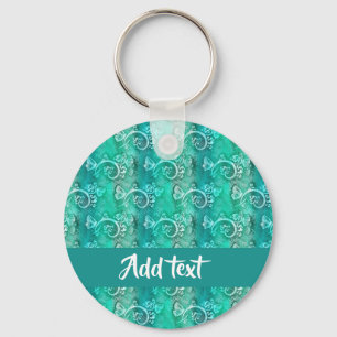 Batik-blaue Wirbel gemustert Schlüsselanhänger