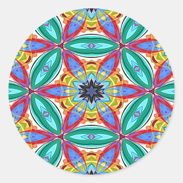 Batik-Blume-Mandalform Runder Aufkleber (Vorderseite)