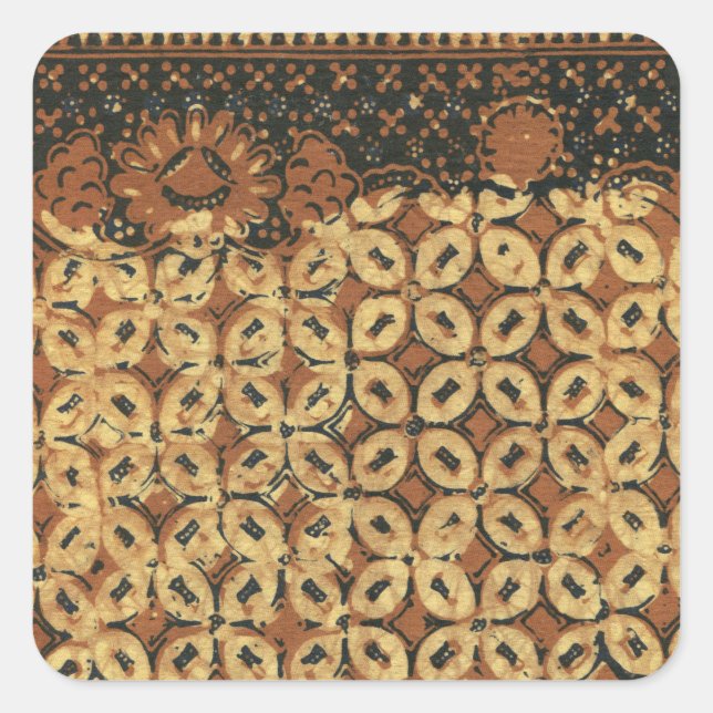 Batik Earthy Coffee Bean Elegant Rustikal geplagt Quadratischer Aufkleber (Vorderseite)