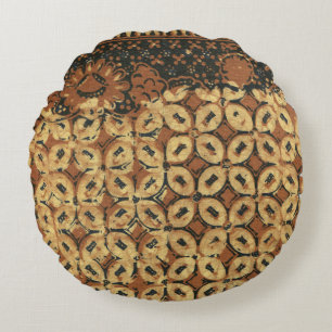 Batik Earthy Coffee Bean Elegant Rustikal geplagt Rundes Kissen