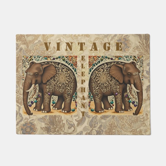 Batik,Elefant,Antik ,Vintage Stil, Braun Fußmatte (Vorderseite)