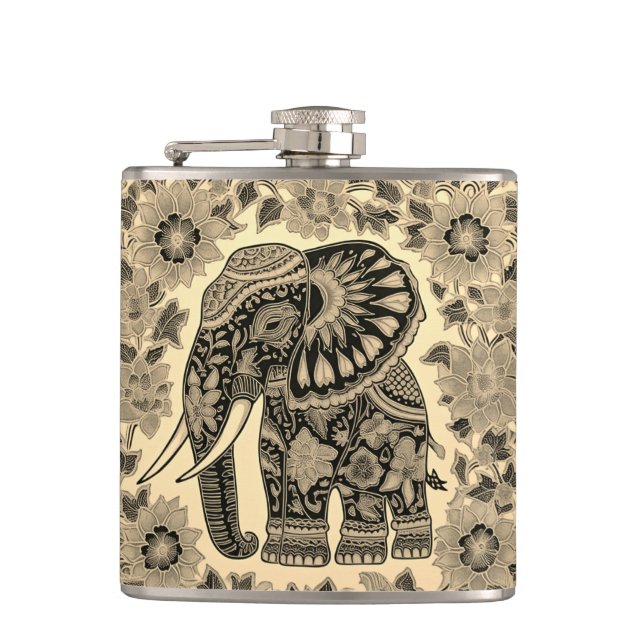 Batik Elephant Vintage Style Design, Specialty Mug Flachmann (Vorderseite)