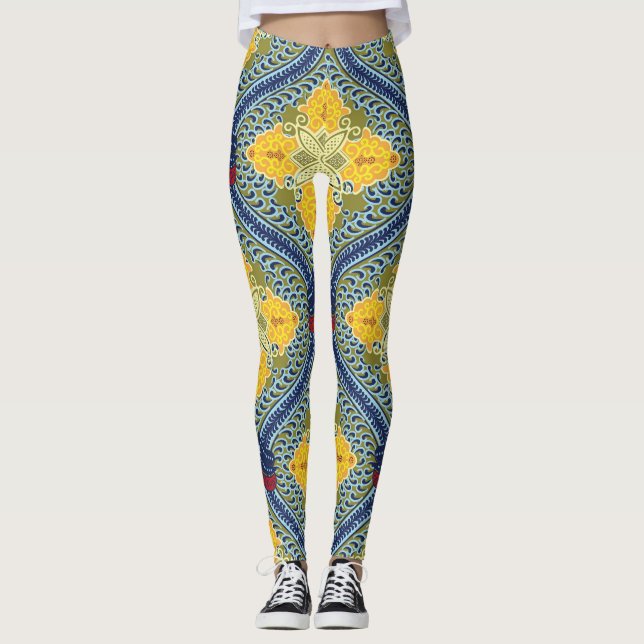 Batik Indonesische Wax-Resist Dyeing Technik Leggings (Vorderseite)