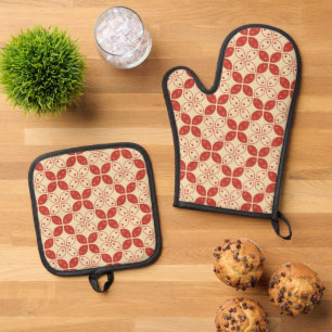 Batik Kawung, indonesisches Muster, javanisch, eth Ofenhandschuh & Topflappen-Set