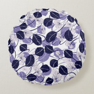Batik Lila Blätter und Weinbilder Rundes Kissen