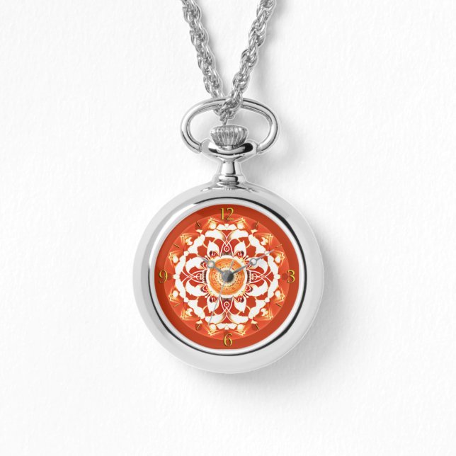 Batik Mandala Muster in Rust Red Armbanduhr (Vorderseite)
