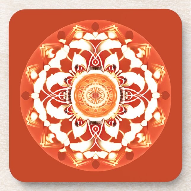 Batik Mandala Muster in Rust Red Getränkeuntersetzer (Vorderseite)