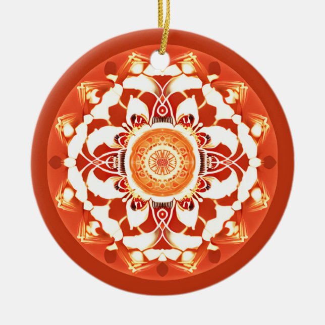 Batik Mandala Muster in Rust Red Keramik Ornament (Vorne)