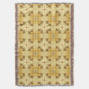 Batik Mandala Muster Mustard Gold und Brown Decke