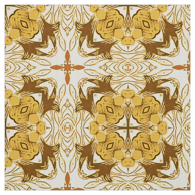 Batik Mandala Muster Mustard Gold und Brown Stoff (Muster)