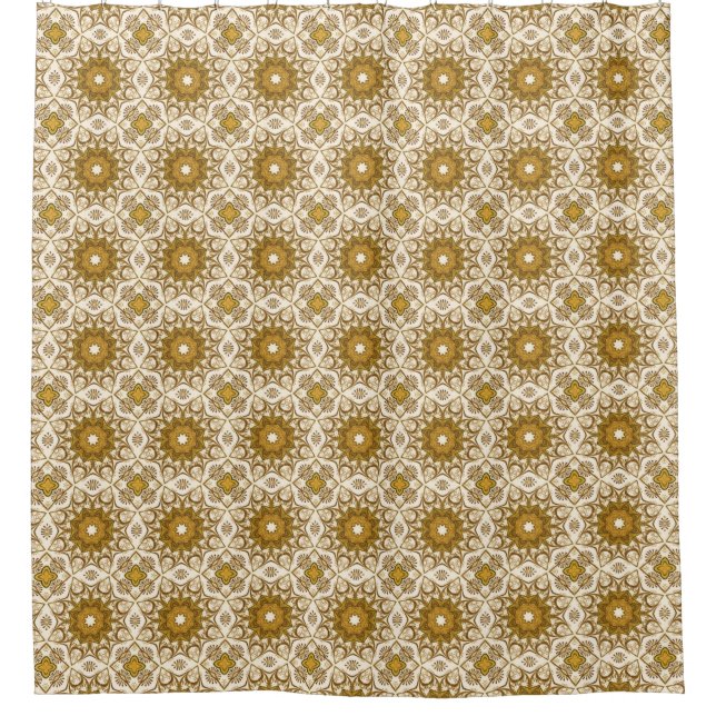 Batik Mandala Muster Mustard Gold und Creme Duschvorhang (Vorderseite)