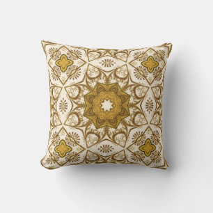 Batik Mandala Muster Mustard Gold und Creme Kissen