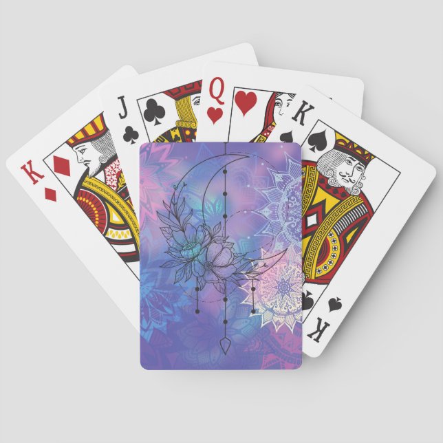 Batik mandala und Mond Spielkarten (Rückseite)