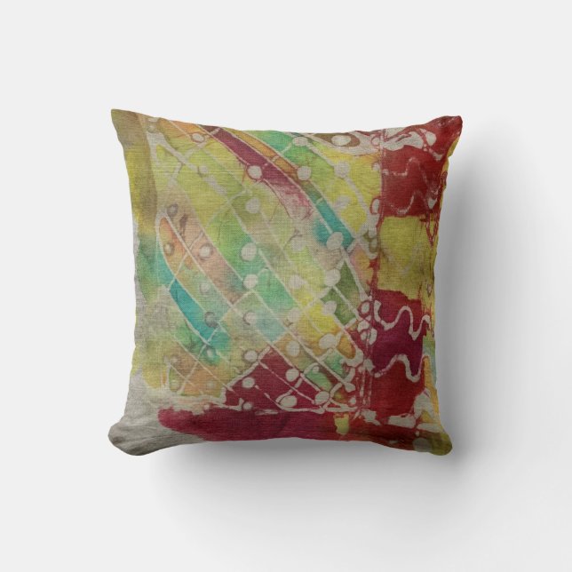 Batik Painting Boho Fibre Art Pillow Kissen (Vorderseite)