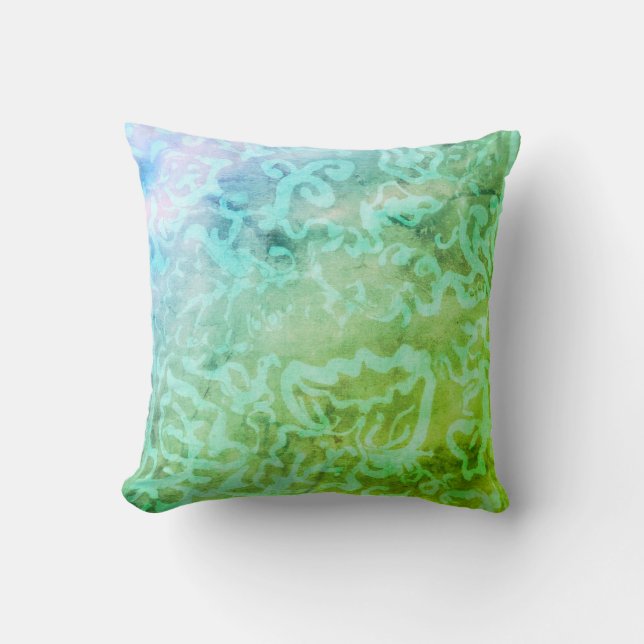 Batik Painting Boho Fibre Art Pillow Kissen (Vorderseite)