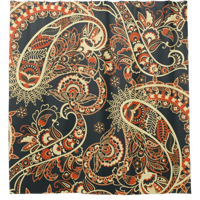 Batik Paisley: Vintages nahtloses Muster. Duschvorhang (Vorderseite)