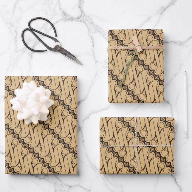 Batik Parang, indonesisches Muster, Javanisch, eth Geschenkpapier Set (Vorderseite)