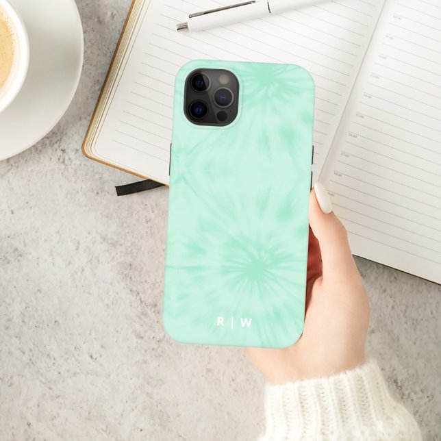 Batik | Pastel Mint Green Monogram iPhone Case (Von Creator hochgeladen)