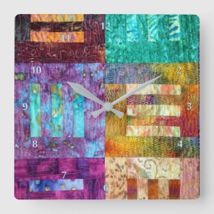Batik Quilting Squares Quadratische Wanduhr