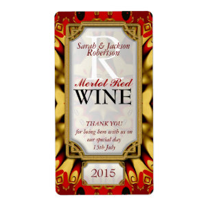 Batik Red Gold Eastern Custom Wine Bottle Labels