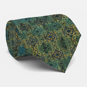 Batik Scroll Emerald und Gold Krawatte