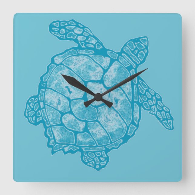 Batik Sea Turtle Square Wall Clock Quadratische Wanduhr (Vorderseite)