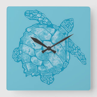 Batik Sea Turtle Square Wall Clock Quadratische Wanduhr