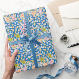Batik Stil Muster Punkte Blume Blau Hintergrund Geschenkpapier