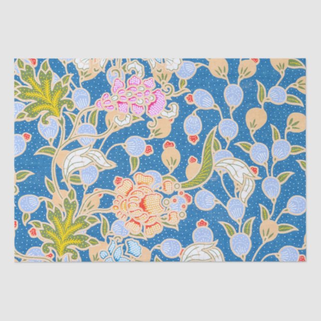  Batik Stil Muster Punkte Blume Blau Hintergrund  Seidenpapier (Vorderseite)