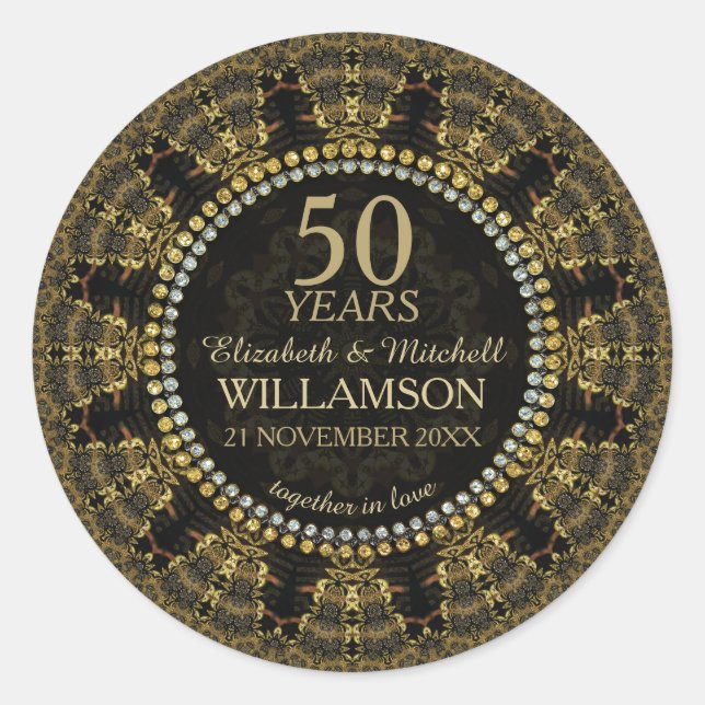 Batik Sunshine Gold Jubiläum Runder Aufkleber (Vorderseite)