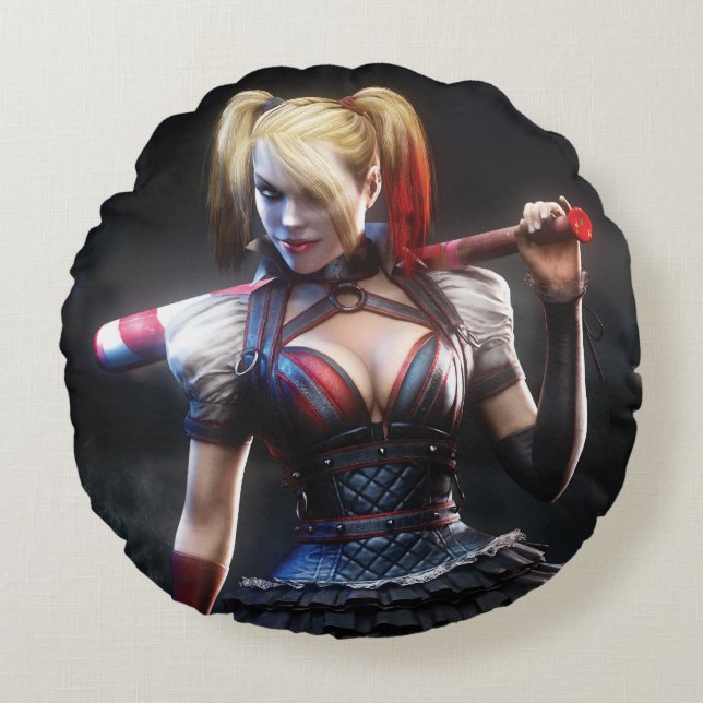 Batman Arkham Knight | Harley Quinn mit Bat Rundes Kissen (Vorderseite)