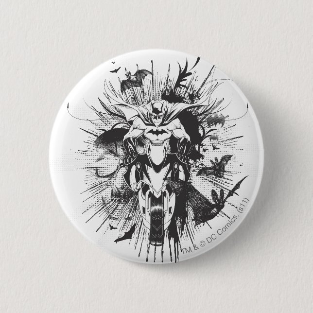 Batman auf dem Fahrrad mit Fledermäusen Button (Vorderseite)