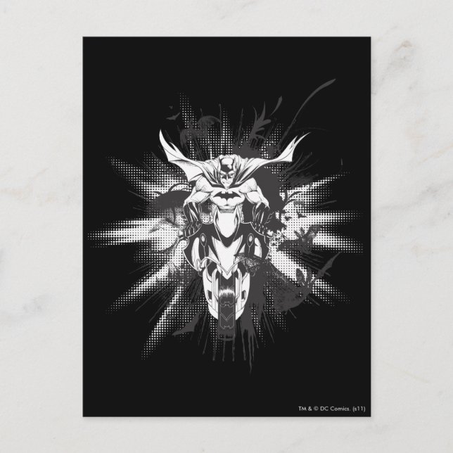 Batman auf dem Fahrrad mit Fledermäusen Postkarte (Vorderseite)