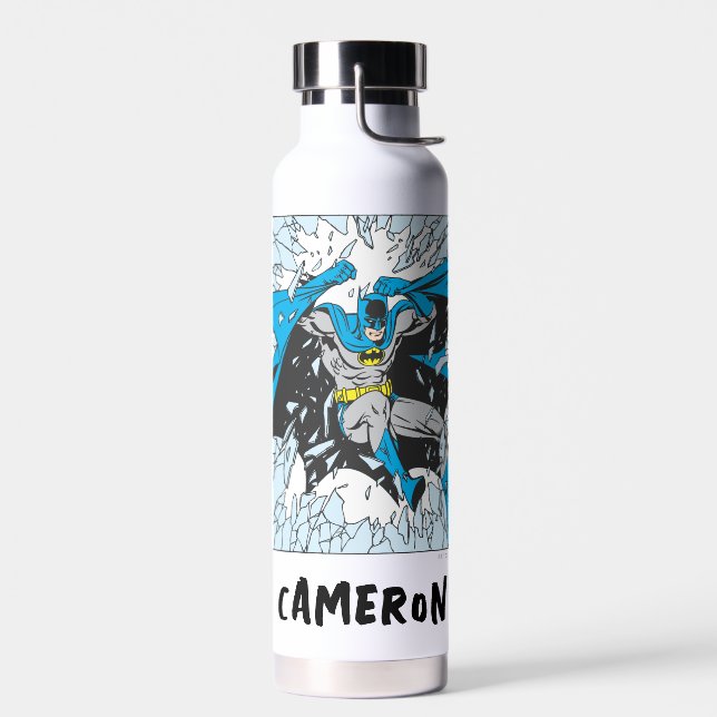 Batman bricht durch Glas | Name hinzufügen Trinkflasche (Links)